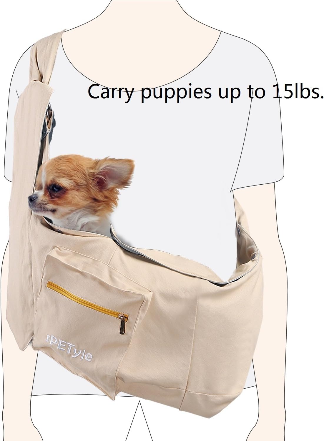 sPETyle Hands Free Reversible Pet Bag Sling Carrier with Adjustable Strap for Small Dogs Puppies Cats Rabbits - 2