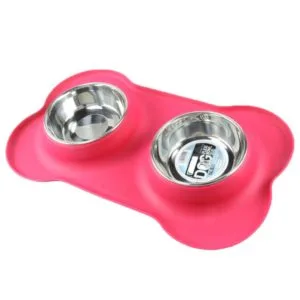 BUYITNOW Stainless Steel Dog Bowl with No Spill Bone Silicone Mat Removable Double Pet Feeding Bowls, 24 Oz 2
