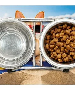 Funny Pet Mats for Food and Water by Lunarable, Chihuahua Dog at the Ocean Shore Sunbathing Smiling Coastal Charm Print, Rectangle Non-Slip Rubber Mat for Dogs and Cats, Sand Brown Light Blue 2