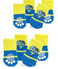 Nothing But Love Pets Toy Small Dog Non Slip 2 sock packs (8 pcs) For Yorkie Pom Maltese Chihuahua (Small size, blue, yellow, pirate)