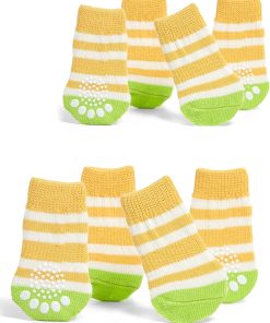 Toy Small Dog Non Slip 2 sock packs (8 pcs) For Yorkie Pom Maltese Chihuahua (Very Small Size, Yellow) - 1