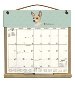 Wooden Refillable Dog Calendar Holder filled with 2018, 2019 and an order form for 2020-CHIHUAHUA