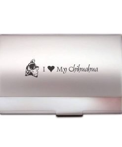 Two-Tone Business Card Holder-I love my Chihuahua-Silver