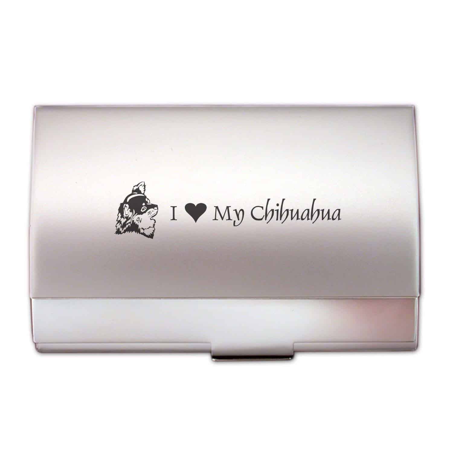 Two-Tone Business Card Holder-I love my Chihuahua-Silver
