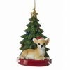 Chihuahua With Tree and Lights Ornament