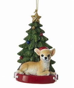 Chihuahua With Tree and Lights Ornament