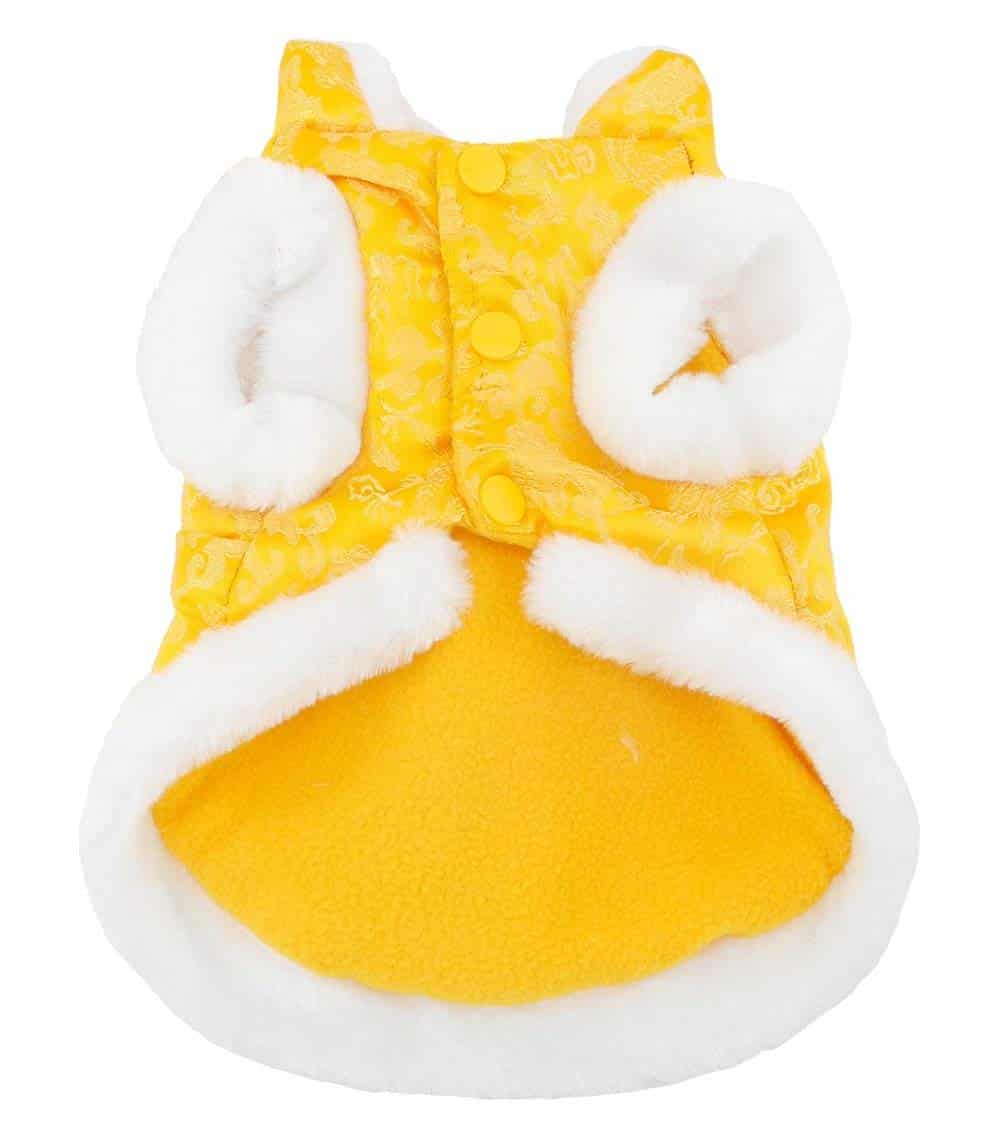 SMALLLEE_Lucky_Store Pet Clothes, Ancient Chinese Imperial Costume Silk Cover Fleece Lined Coat Prince Yellow S 2