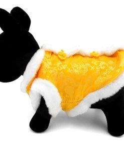 SMALLLEE_Lucky_Store Pet Clothes, Ancient Chinese Imperial Costume Silk Cover Fleece Lined Coat Prince Yellow S 3
