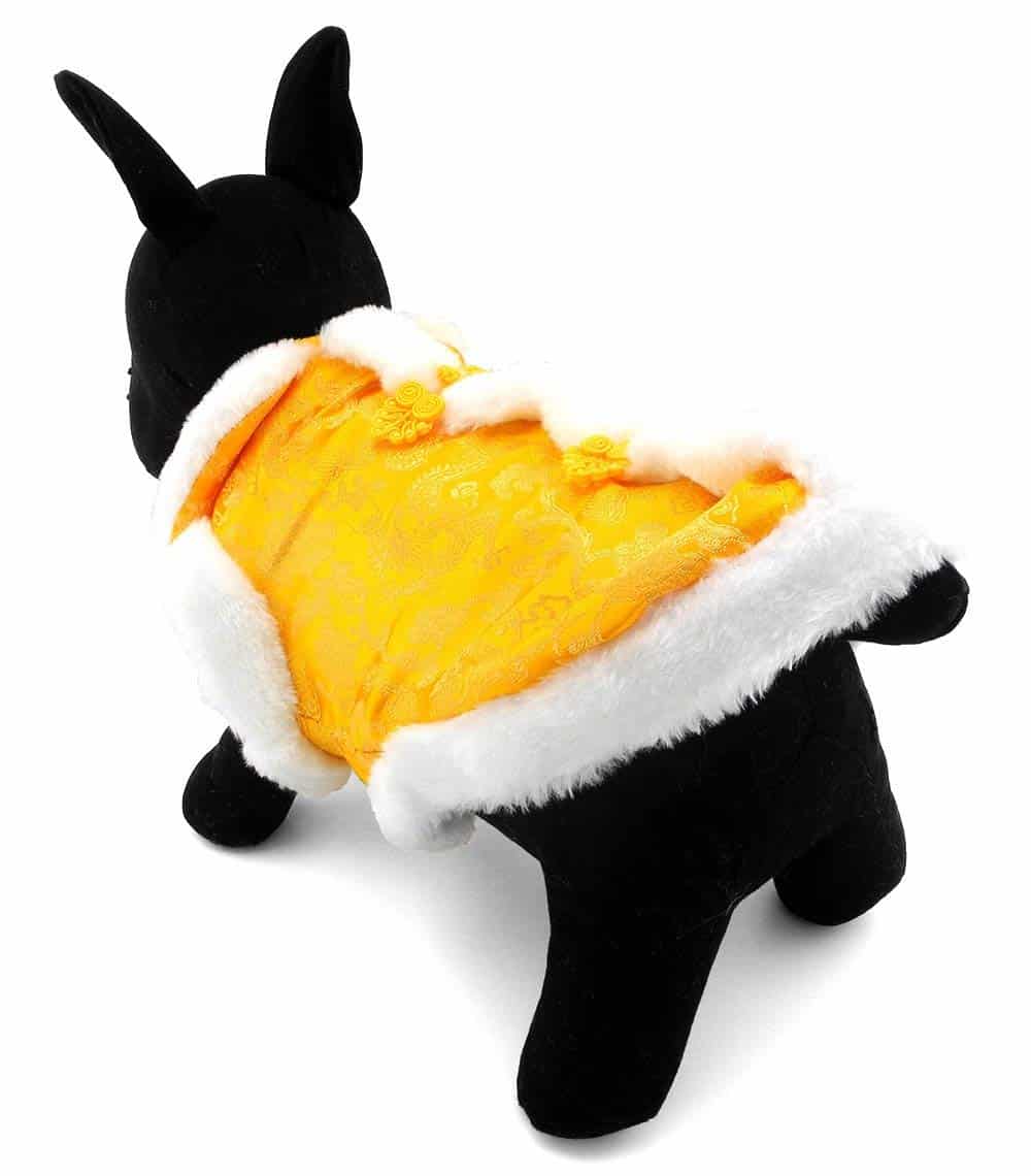 SMALLLEE_Lucky_Store Pet Clothes, Ancient Chinese Imperial Costume Silk Cover Fleece Lined Coat Prince Yellow S 5