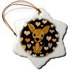 3dRose All Smiles Art - Pets - Funny Cute Chihuahua Dog and Heart Love Pattern Abstract - 3 inch Snowflake Porcelain Ornament (ORN_295212_1)