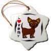 3dRose Janna Salak Designs Dogs - I Love My Chihuahua Chocolate Tan - 3 inch Snowflake Porcelain Ornament (orn_12075_1)