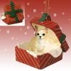 CHIHUAHUA Dog TAN sits in a Red Gift Box Christmas Ornament New RGBD06B