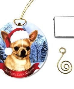 Chihuahua, Fawn Christmas Ornament 3" Porcelain Gift-Boxed with Tree Hook and Magnet Pet Holiday Decoration Bundle by Imprints Plus (HO 070)