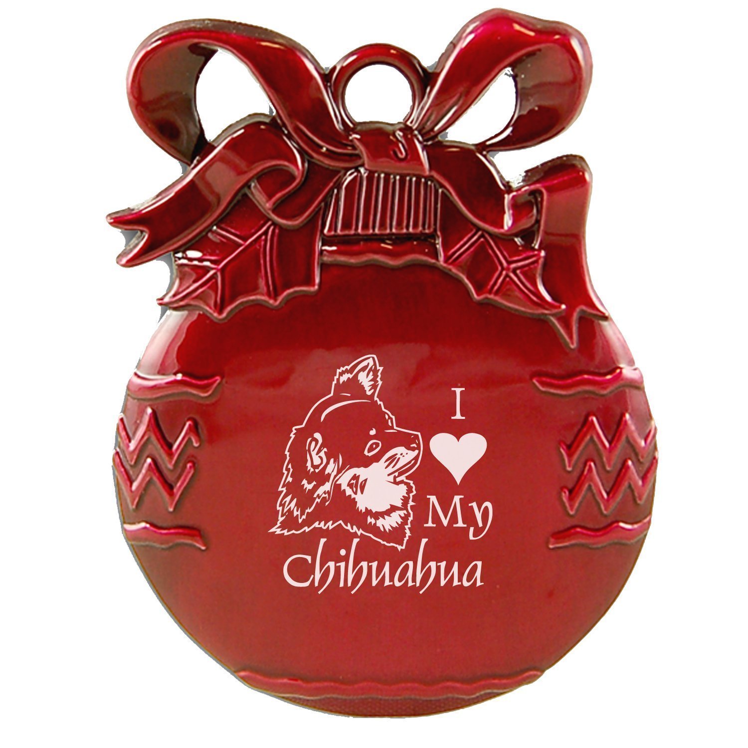 Pewter Christmas Tree Ornament-I love my Chihuahua-Red Pewter Christmas Tree Ornament-I love my Chihuahua-Red