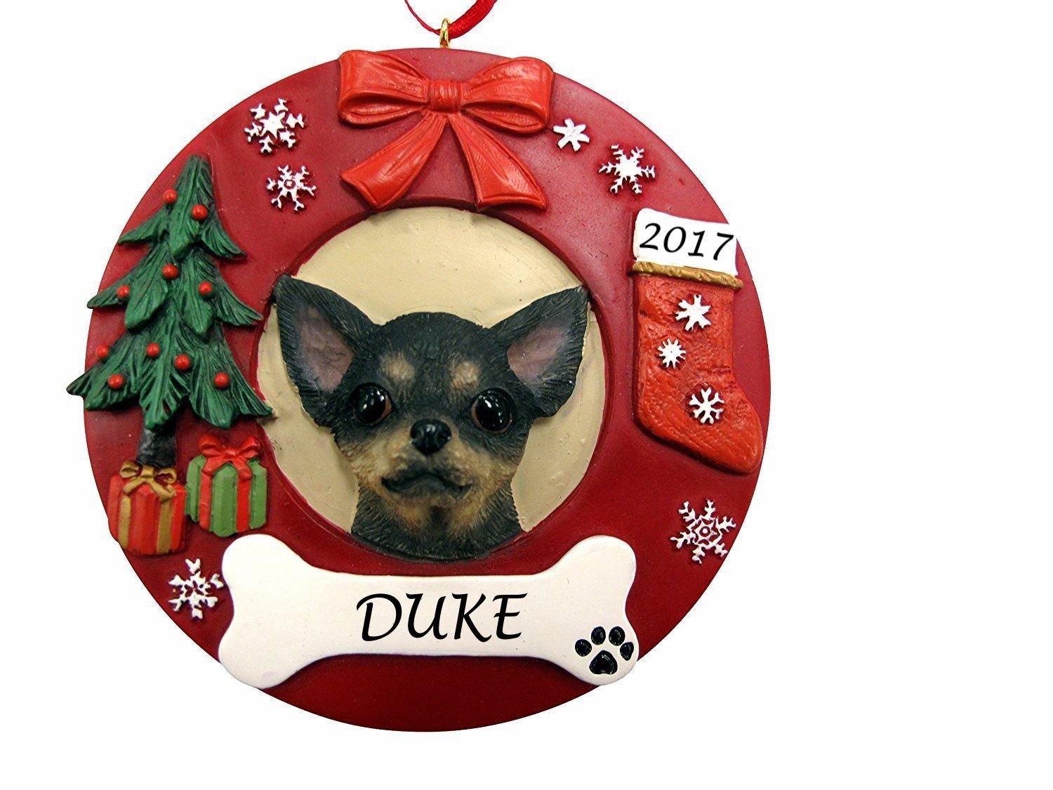 Wreath Chihuahua, Black Color Personalized Christmas Ornament Wreath Chihuahua, Black Color Personalized Christmas Ornament