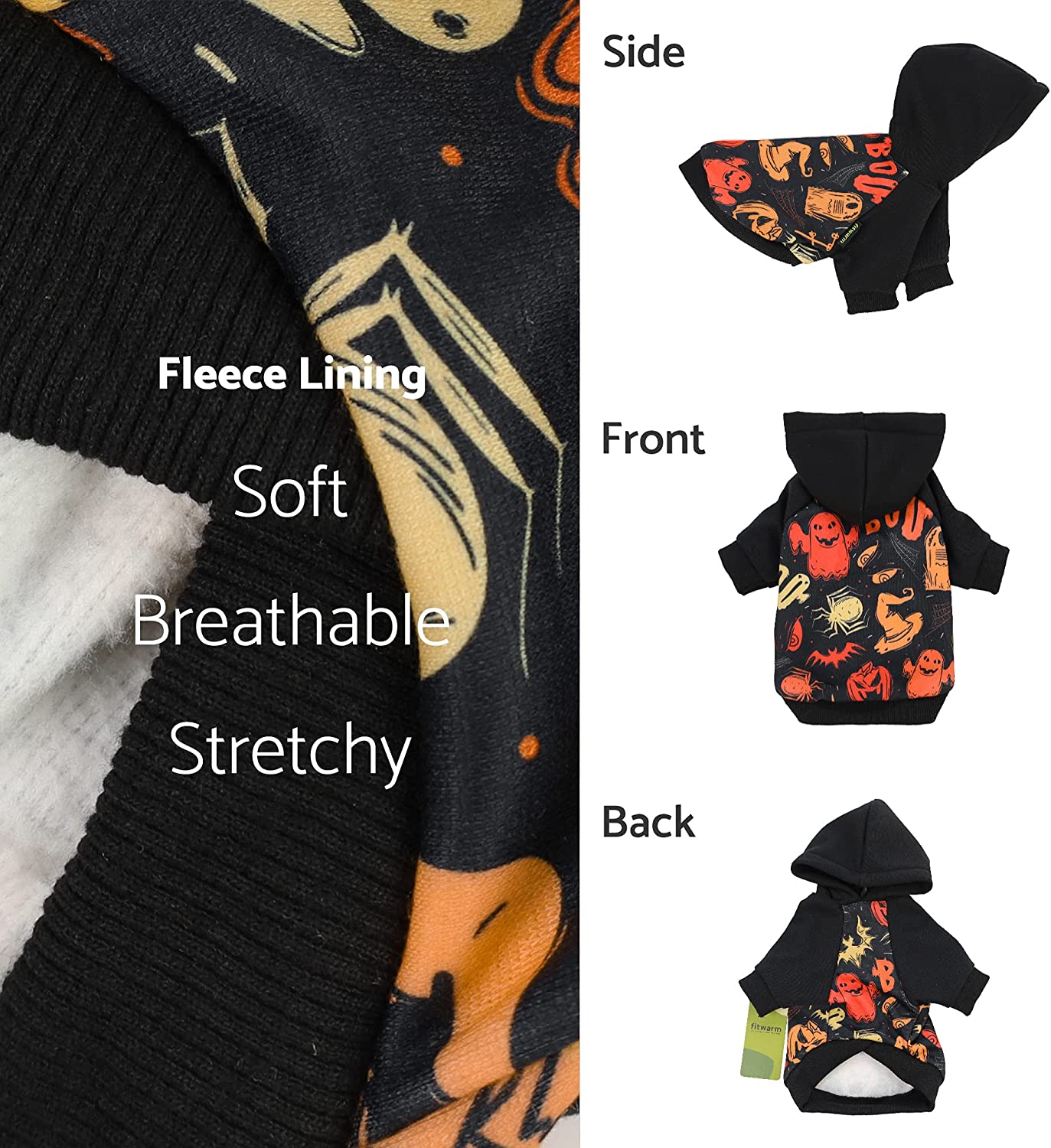Fitwarm Halloween Dog Costume Puppy Hoodies Pumkin Doggie Winter Clothes Sweatshirt Pet Hooded Coat Cat Jackets X-Small 5