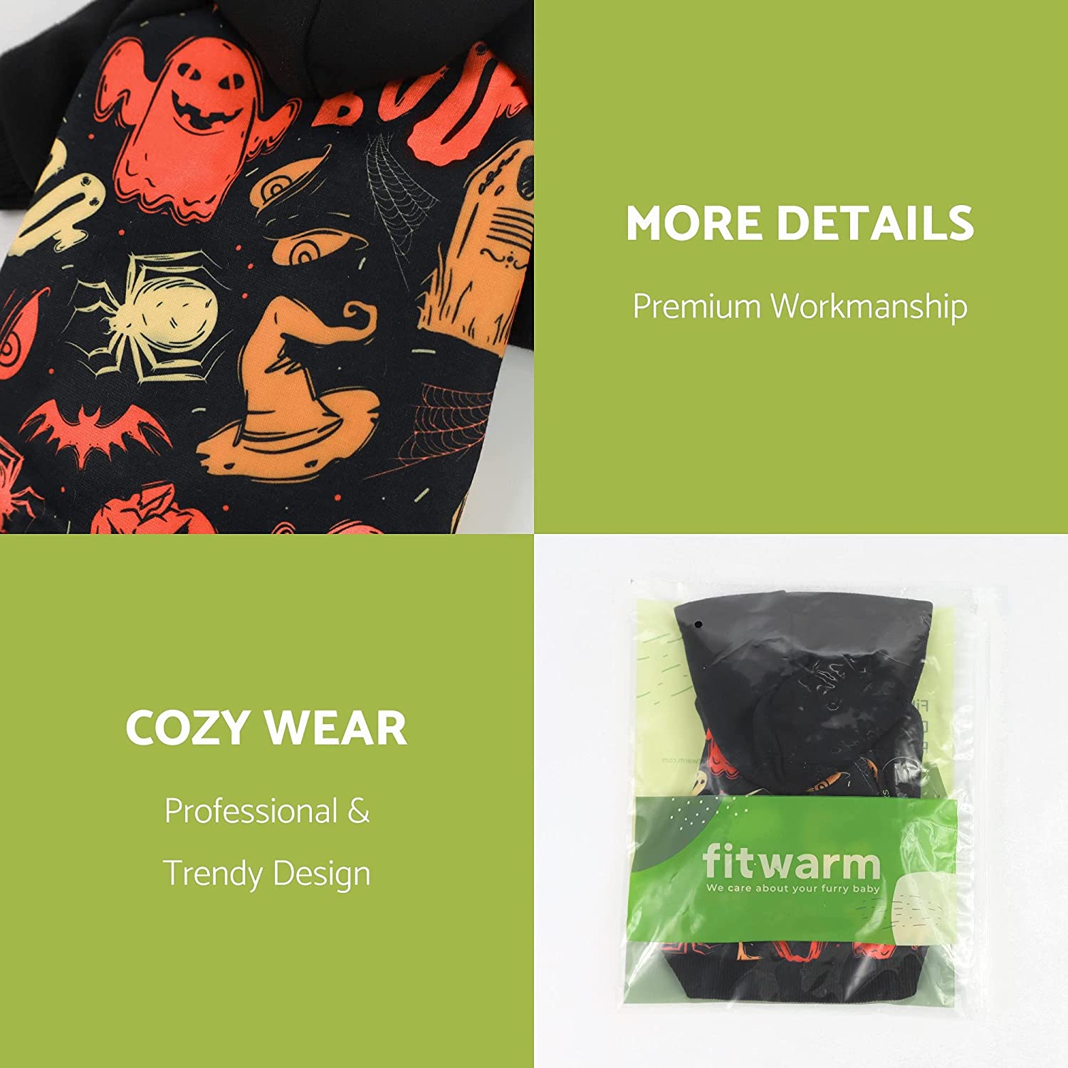 Fitwarm Halloween Dog Costume Puppy Hoodies Pumkin Doggie Winter Clothes Sweatshirt Pet Hooded Coat Cat Jackets X-Small 7