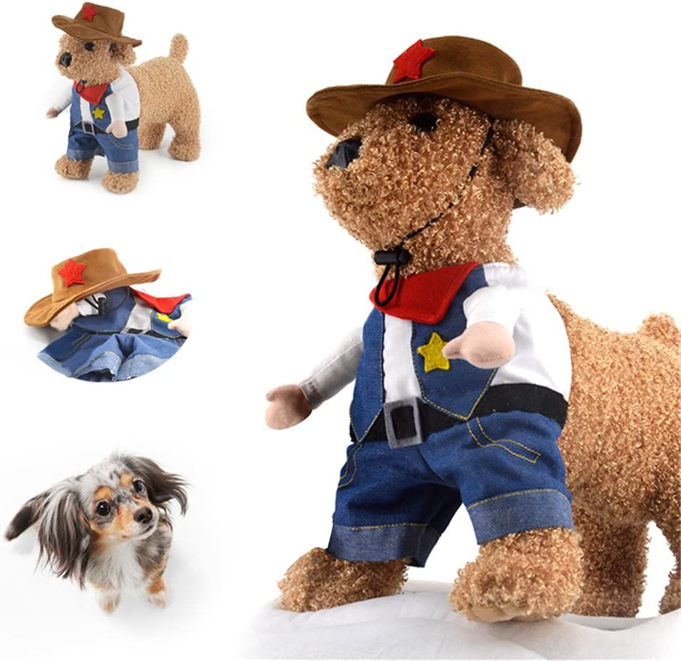 Hotumn Cowboy Dog Costume with Hat Dog Clothes Halloween Costumes for Cat and Small Dog(XS) 3