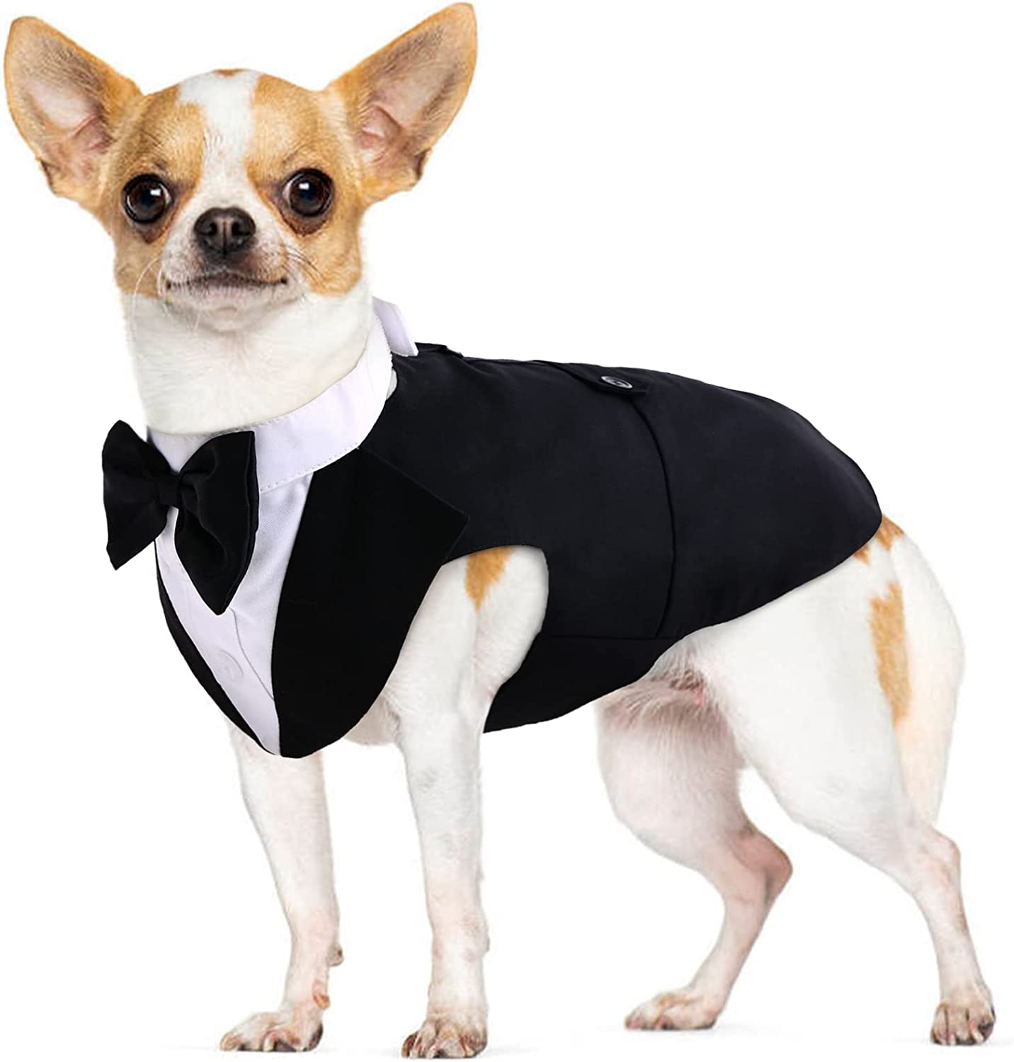 Small Dog Bowtie Tuxedo Suit Pet Costume Set, Puppy Cat Formal Shirt with Adjustable Bow Tie Wedding Party Photo Shot Clothes for Chihuahua