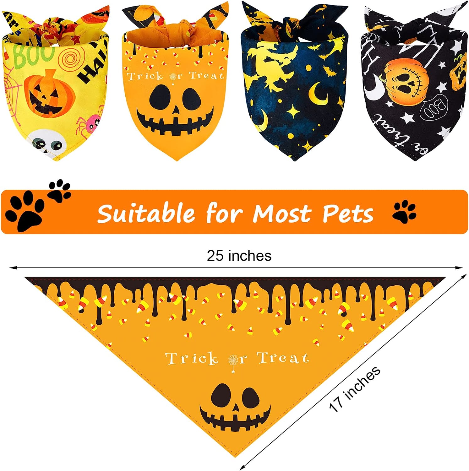 8 Pieces Halloween Dog Bandanas Pumpkin Bat Pet Scarf Dog Triangle Dog Scarf 2