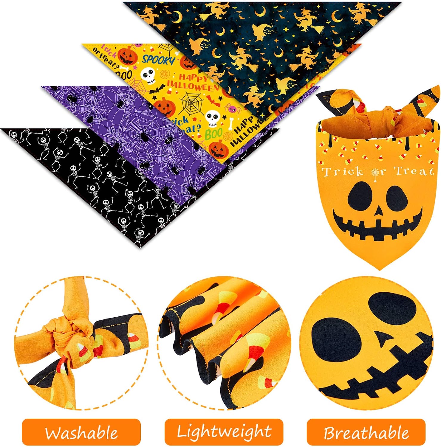 8 Pieces Halloween Dog Bandanas Pumpkin Bat Pet Scarf Dog Triangle Dog Scarf 3