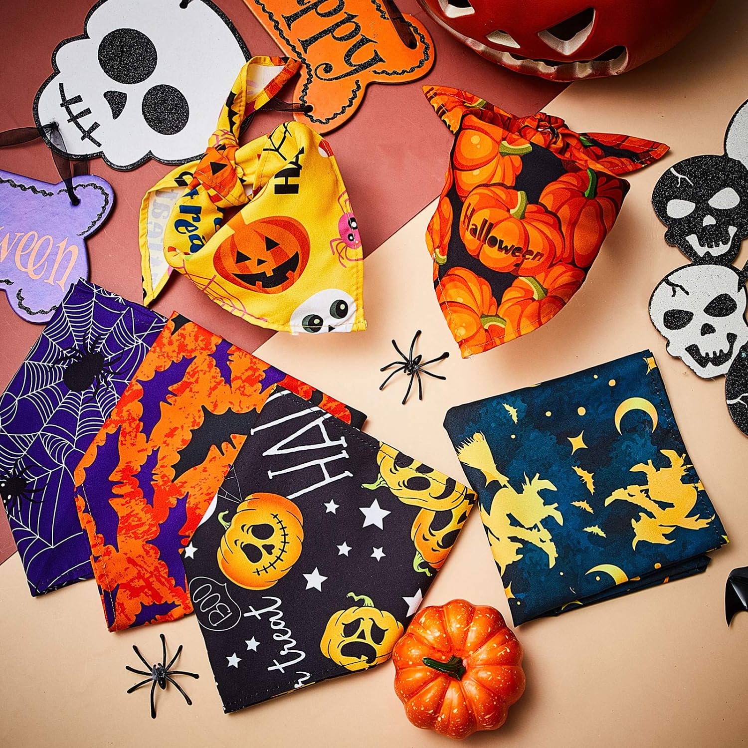 8 Pieces Halloween Dog Bandanas Pumpkin Bat Pet Scarf Dog Triangle Dog Scarf 4