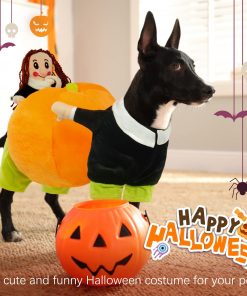 FUAMEY Dog Costumes Pumpkin,Pet Halloween Cosplay Clothes Funny Small Medium Dogs 4