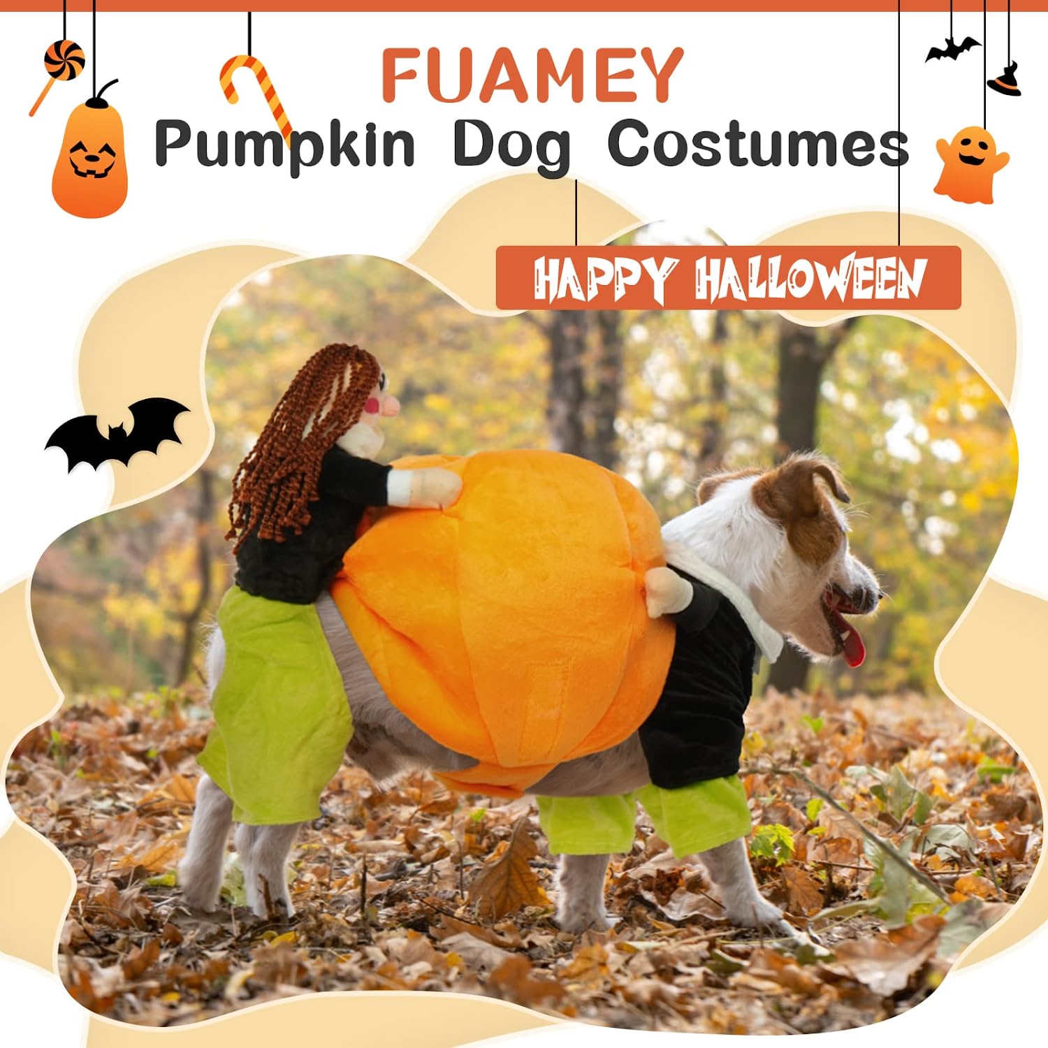 FUAMEY Dog Costumes Pumpkin,Pet Halloween Cosplay Clothes Funny Small Medium Dogs 6