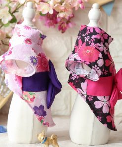 MaruPet Japanese Kimono for Girl Floral Pet Halloween Costume Bowknot Dog Dress for Small 5