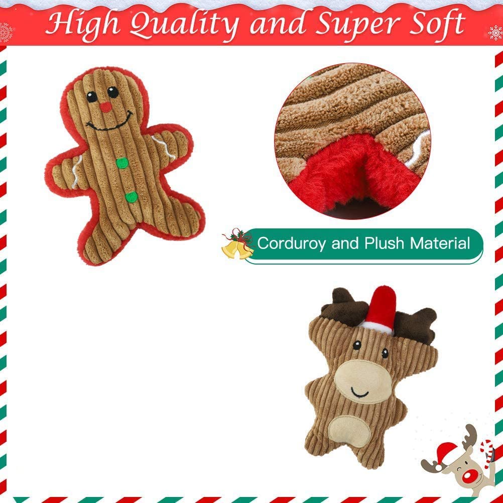 Christmas Squeaky Dog Plush Toys - 4 Packs Puppy Chew Toys, Soft Cute Xmas Pet Gifts for Puppies Small Dogs 4