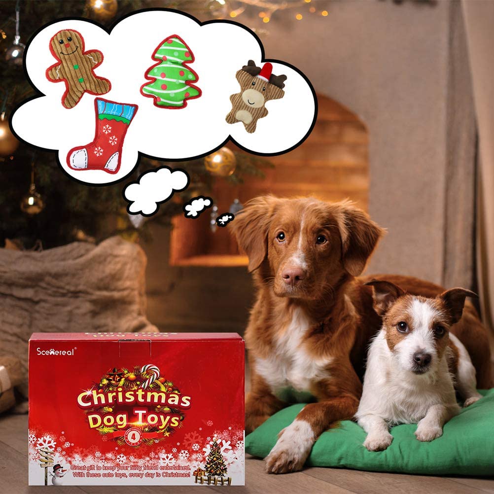 Christmas Squeaky Dog Plush Toys - 4 Packs Puppy Chew Toys, Soft Cute Xmas Pet Gifts for Puppies Small Dogs 6