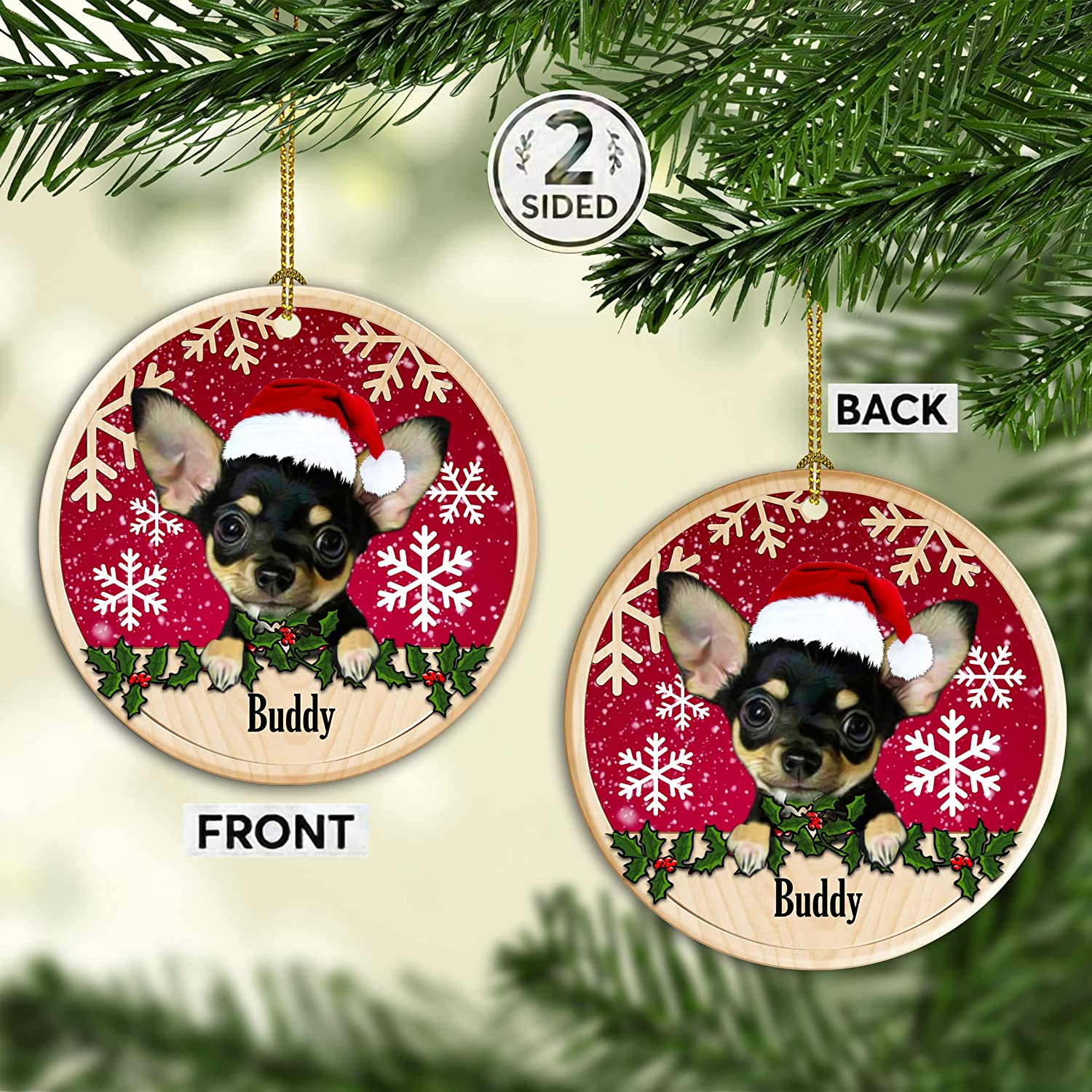 Crazytops Chihuahua Christmas Tree Ornament, Personalized Chihuahua Ceramic Ornament 4