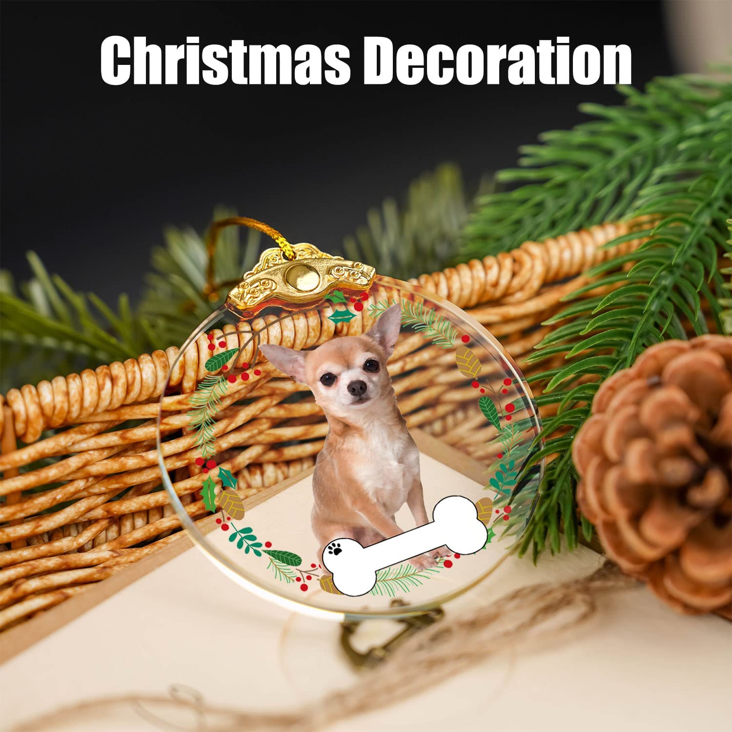 SARIUROS Chihuahua Christmas Crystal Ornament, Pet Dog DIY Personalizable Christmas Ornament 5