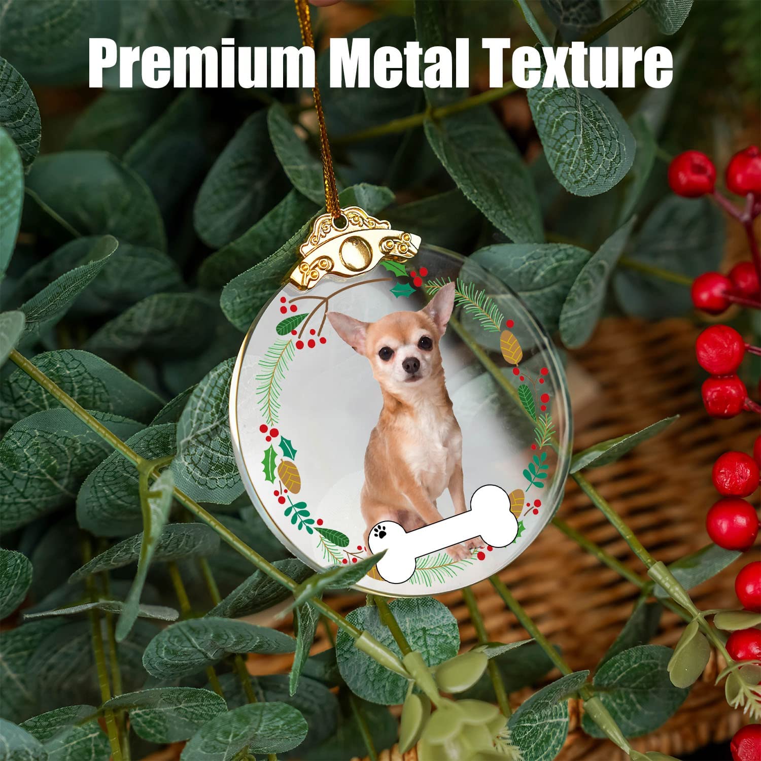 SARIUROS Chihuahua Christmas Crystal Ornament, Pet Dog DIY Personalizable Christmas Ornament 6