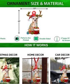Talataca Chihuahua Wearing Reindeer with String Light Gift for Dog Lovers Christmas Tree Ornament 2