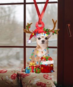 Talataca Chihuahua Wearing Reindeer with String Light Gift for Dog Lovers Christmas Tree Ornament 4