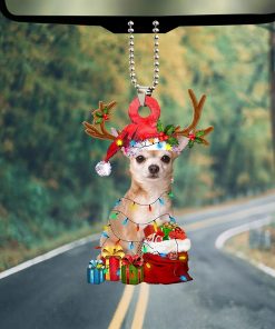 Talataca Chihuahua Wearing Reindeer with String Light Gift for Dog Lovers Christmas Tree Ornament 5