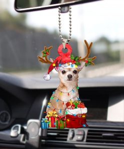 Talataca Chihuahua Wearing Reindeer with String Light Gift for Dog Lovers Christmas Tree Ornament 6