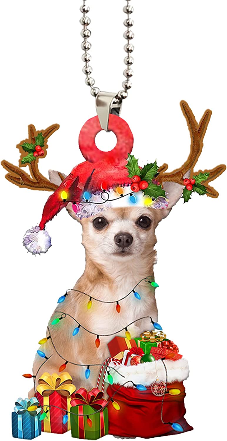 Talataca Chihuahua Wearing Reindeer with String Light Gift for Dog Lovers Christmas Tree Ornament 7