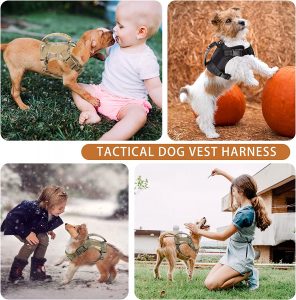 Annchwool Tactical Dog Harness for Small Dogs with Handle, Military Service Dog Vest and Leash Set for Outdoor Training Walking Hiking, Adjustable (Black, Camo) 2