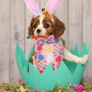 4 PCS Dog Easter Costume Cute Bunny Ears Pet Headband Easter Eggs Bandanas Bow Tie Rabbit Carrot Chew Toys Party Gifts 2