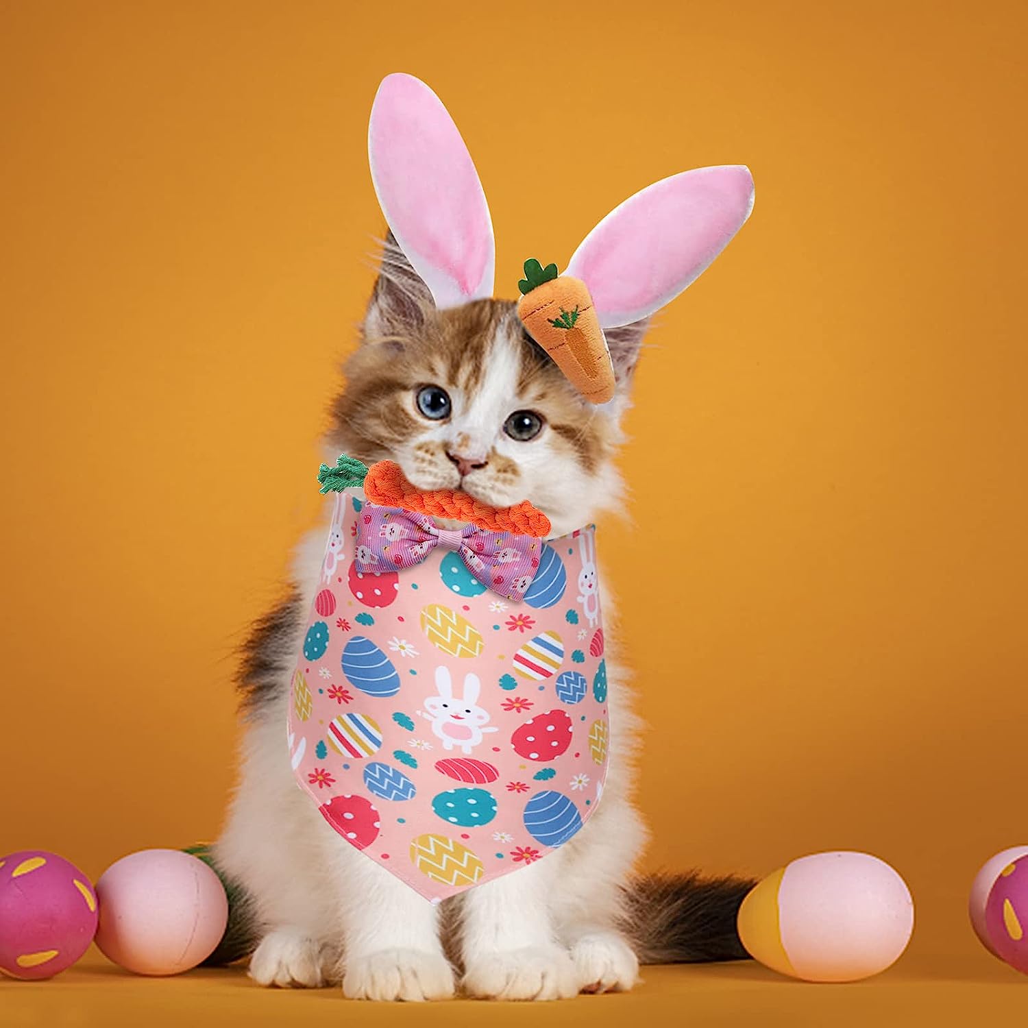 4 PCS Dog Easter Costume Cute Bunny Ears Pet Headband Easter Eggs Bandanas Bow Tie Rabbit Carrot Chew Toys Party Gifts 6