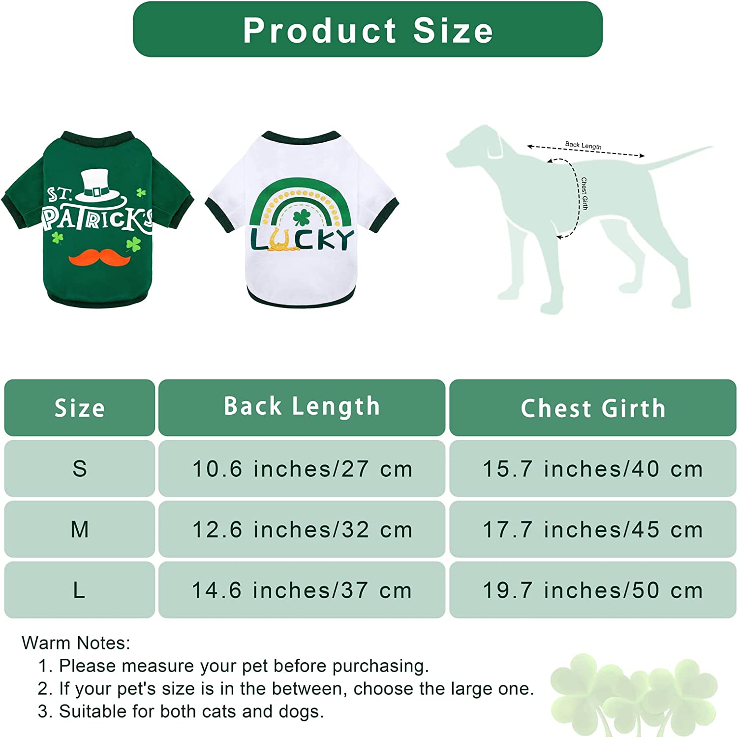 Pedgot 2 Pieces St. Patrick's Day Pet Shirts Dog Clothes Green Clover Puppy T-Shirt Shamrock Dog Sweatshirt 2