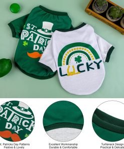 Pedgot 2 Pieces St. Patrick's Day Pet Shirts Dog Clothes Green Clover Puppy T-Shirt Shamrock Dog Sweatshirt 3