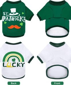 Pedgot 2 Pieces St. Patrick's Day Pet Shirts Dog Clothes Green Clover Puppy T-Shirt Shamrock Dog Sweatshirt 4