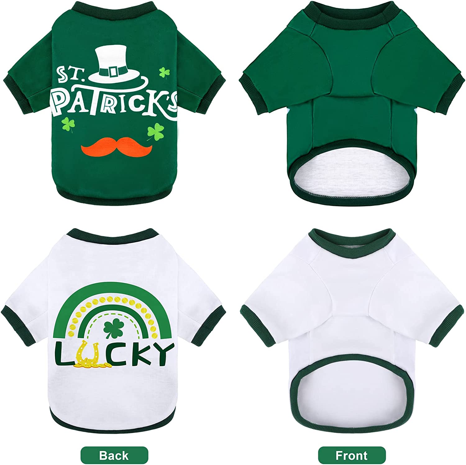 Pedgot 2 Pieces St. Patrick's Day Pet Shirts Dog Clothes Green Clover Puppy T-Shirt Shamrock Dog Sweatshirt 4