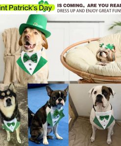 St.Patrick's Day Dog Tuxedo, Pet Green Collar Costume, Puppy Formal Bandana with Bow Tie Adjustable Scarf 4