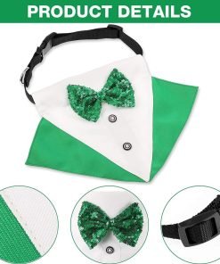 St.Patrick's Day Dog Tuxedo, Pet Green Collar Costume, Puppy Formal Bandana with Bow Tie Adjustable Scarf 5