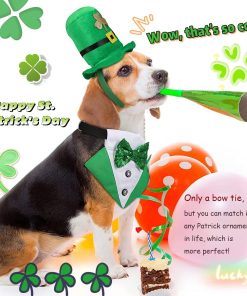 St.Patrick's Day Dog Tuxedo, Pet Green Collar Costume, Puppy Formal Bandana with Bow Tie Adjustable Scarf 6