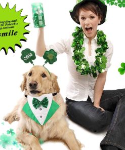 St.Patrick's Day Dog Tuxedo, Pet Green Collar Costume, Puppy Formal Bandana with Bow Tie Adjustable Scarf 7